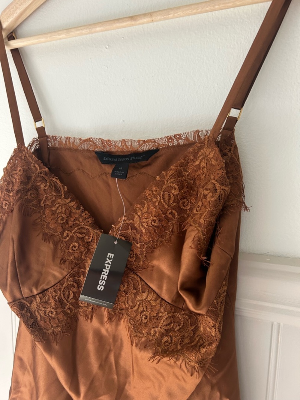 Express Bronze Brown Silk with Lace Trim Camisole - Picture 4 of 8